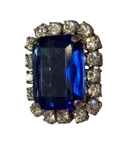 Elegant Blue Vintage Silver Crystal rhinestone brooch