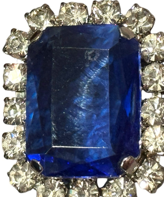 Elegant Blue Vintage Silver Crystal rhinestone brooch