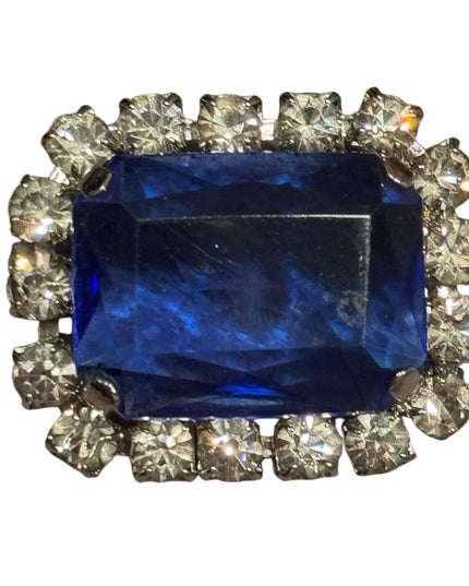 Elegant Blue Vintage Silver Crystal rhinestone brooch