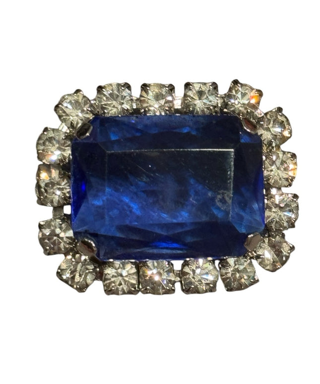 Elegant Blue Vintage Silver Crystal rhinestone brooch