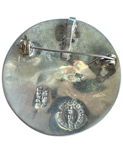 Sterling Silver Vintage 925 Taxco Turquoise Mosaic Indian Warrior Pendant brooch