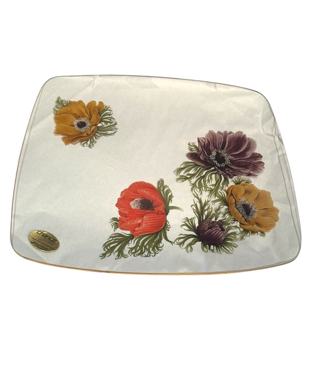 Chance Clear Glass Decorative Tray Vintage England Floral hand painted flowers