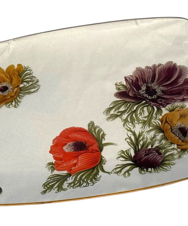 Chance Clear Glass Decorative Tray Vintage England Floral hand painted flowers
