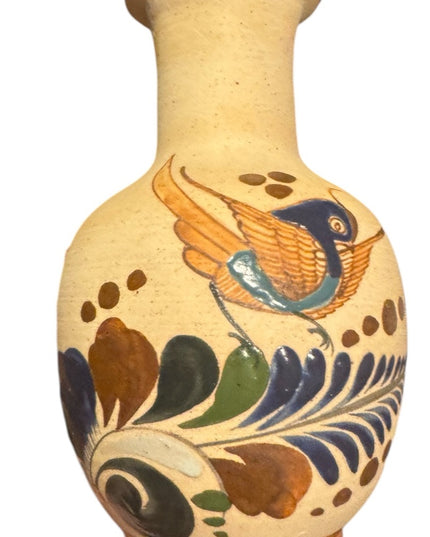 Vintage Tonala Mexican Art Pottery floral bird vase fine art ceramics artisan