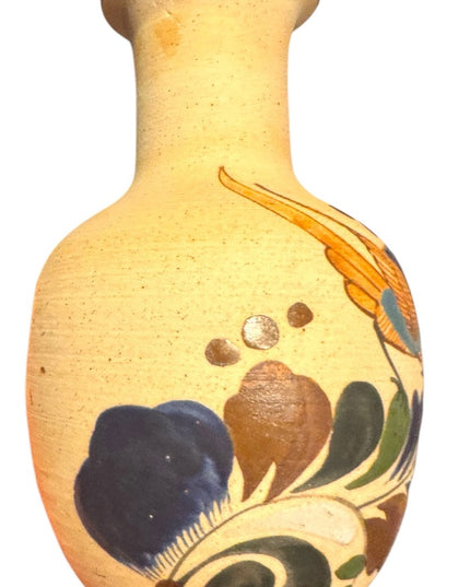 Vintage Tonala Mexican Art Pottery floral bird vase fine art ceramics artisan
