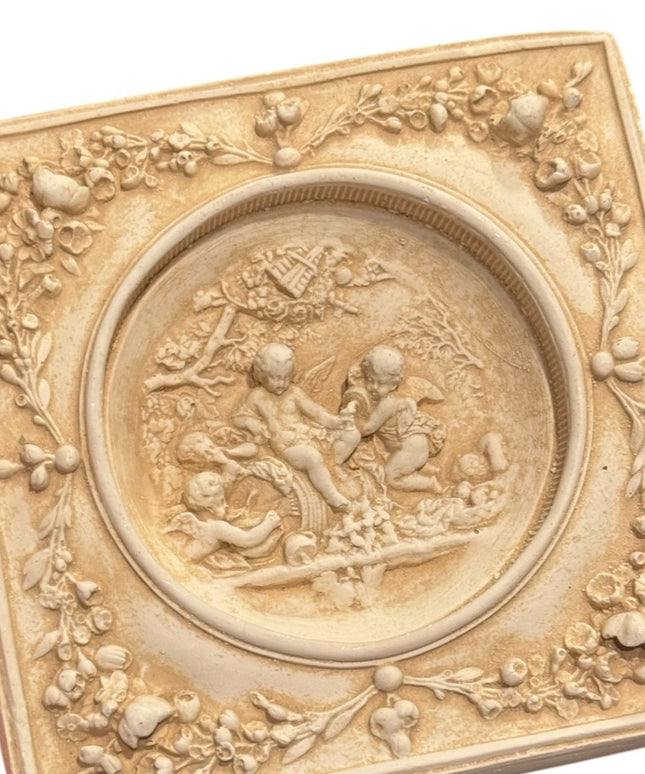 Vintage handmade BC Canada Ornate Cherub angel Wall Art plaster hanging floral