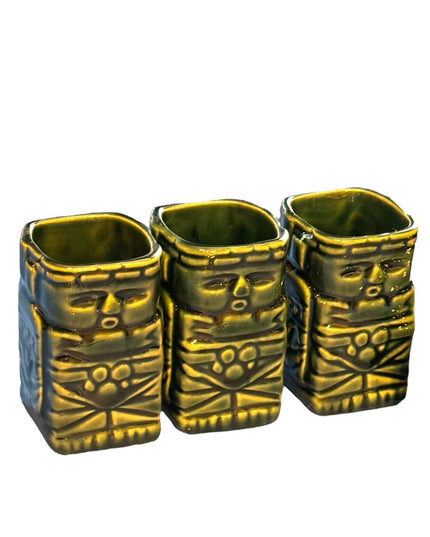 Vintage Mexico Aztec Mayan Tiki Statue liquor decanter Shot Glass Set 7 pcs