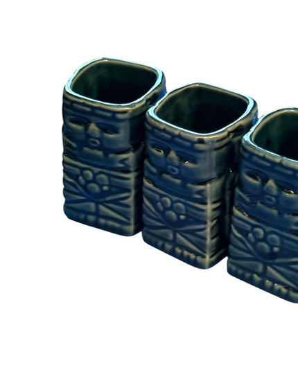 Vintage Mexico Aztec Mayan Tiki Statue liquor decanter Shot Glass Set 7 pcs