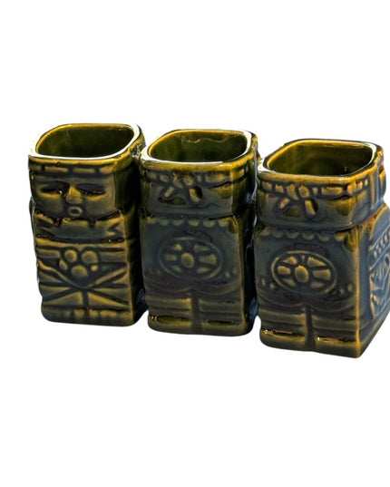 Vintage Mexico Aztec Mayan Tiki Statue liquor decanter Shot Glass Set 7 pcs
