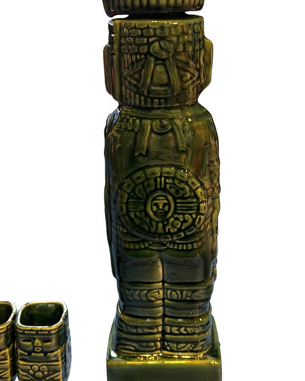 Vintage Mexico Aztec Mayan Tiki Statue liquor decanter Shot Glass Set 7 pcs