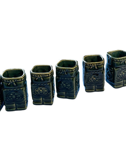 Vintage Mexico Aztec Mayan Tiki Statue liquor decanter Shot Glass Set 7 pcs