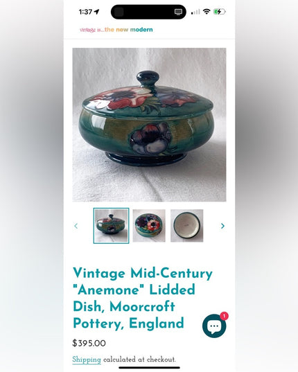 Vintage MCM Moorcroft Flower Lidded bowl ceramic England