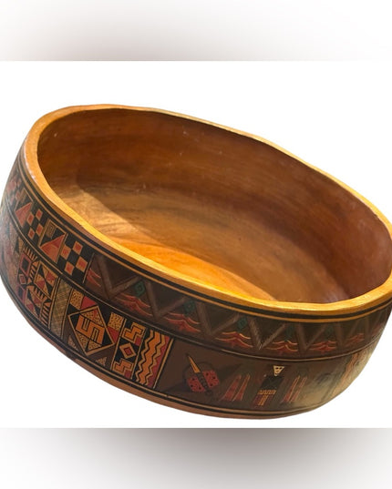 Vintage Handmade Cuzco CERAMIC Pisac Peru Mythology Aztec large bowl pottery