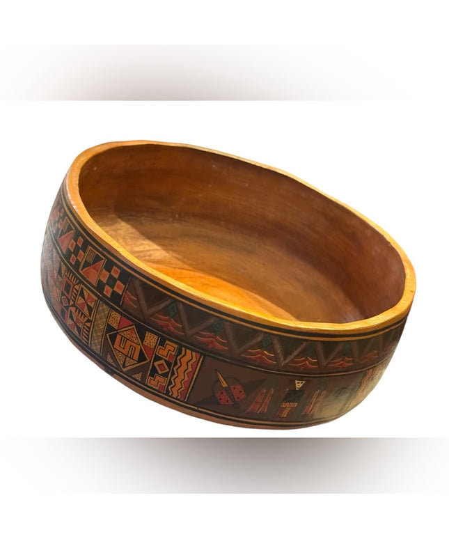 Vintage Handmade Cuzco CERAMIC Pisac Peru Mythology Aztec large bowl pottery