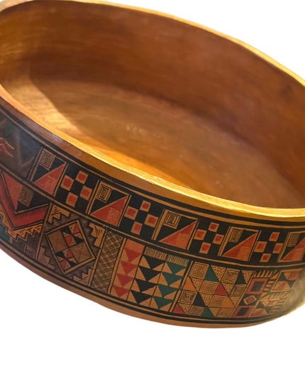 Vintage Handmade Cuzco CERAMIC Pisac Peru Mythology Aztec large bowl pottery