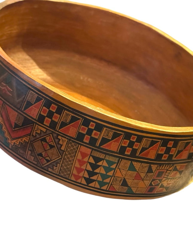 Vintage Handmade Cuzco CERAMIC Pisac Peru Mythology Aztec large bowl pottery