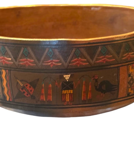 Vintage Handmade Cuzco CERAMIC Pisac Peru Mythology Aztec large bowl pottery