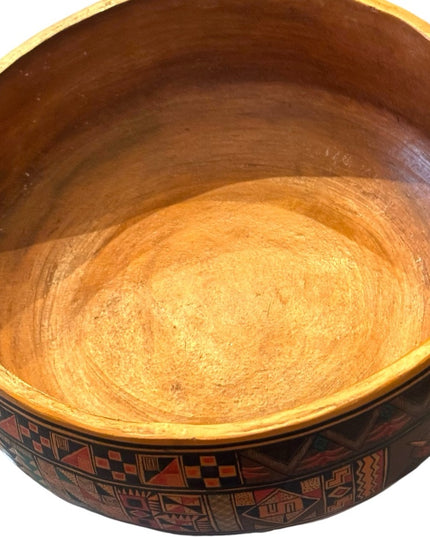 Vintage Handmade Cuzco CERAMIC Pisac Peru Mythology Aztec large bowl pottery