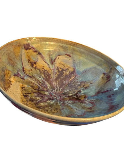 Handcrafted  HOG HILL NC Pottery Glazed serving display Ceramic Art Bowl blue