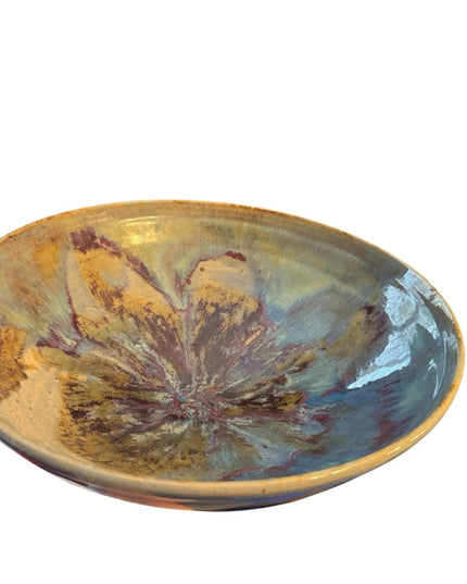 Handcrafted  HOG HILL NC Pottery Glazed serving display Ceramic Art Bowl blue