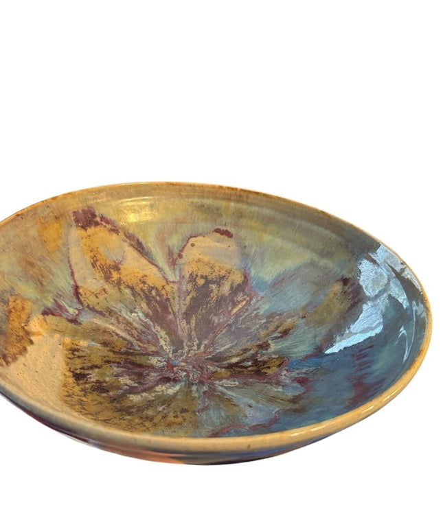 Handcrafted  HOG HILL NC Pottery Glazed serving display Ceramic Art Bowl blue