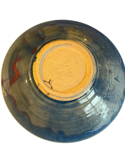 Handcrafted  HOG HILL NC Pottery Glazed serving display Ceramic Art Bowl blue