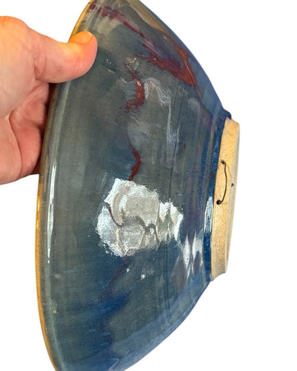 Handcrafted  HOG HILL NC Pottery Glazed serving display Ceramic Art Bowl blue