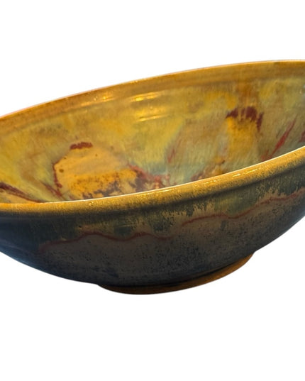 Handcrafted  HOG HILL NC Pottery Glazed serving display Ceramic Art Bowl blue