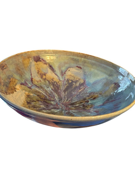 Handcrafted  HOG HILL NC Pottery Glazed serving display Ceramic Art Bowl blue