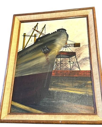 Vintage signed 1968 Framed Nautical Ship Burrard Dry Dock Vancouver Painting