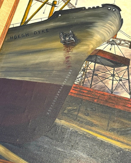 Vintage signed 1968 Framed Nautical Ship Burrard Dry Dock Vancouver Painting