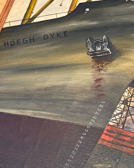 Vintage signed 1968 Framed Nautical Ship Burrard Dry Dock Vancouver Painting