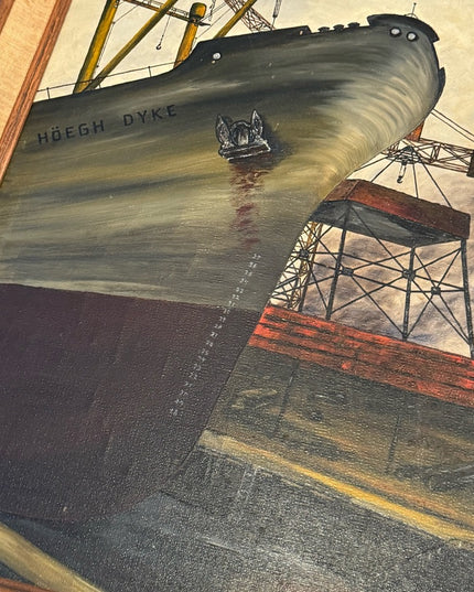 Vintage signed 1968 Framed Nautical Ship Burrard Dry Dock Vancouver Painting