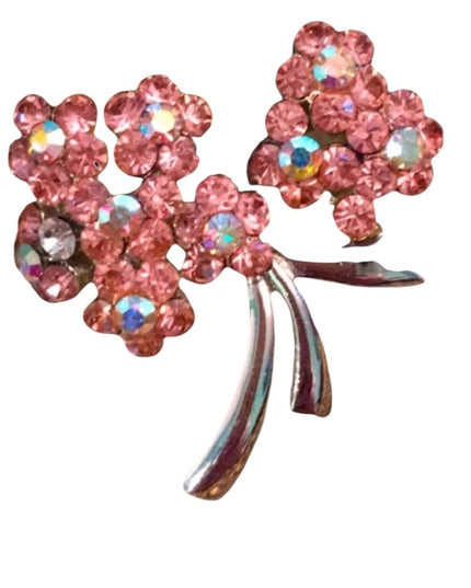Vintage pink crystal flower brooch