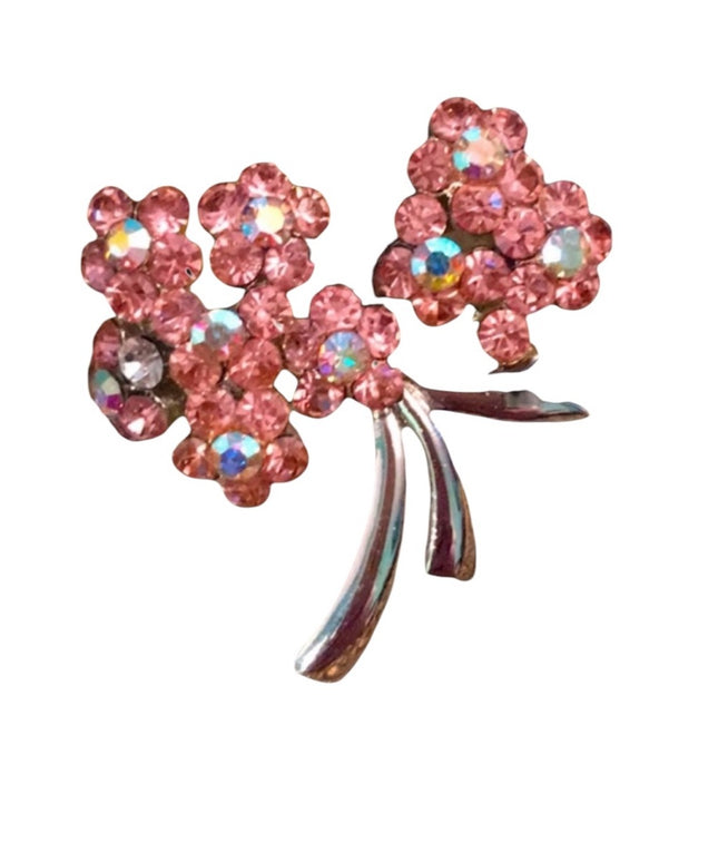 Vintage pink crystal flower brooch