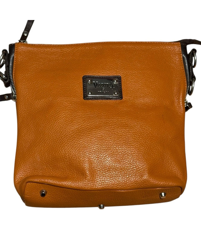 Valentina Italy Orange/Tan supple Leather Crossbody Bag