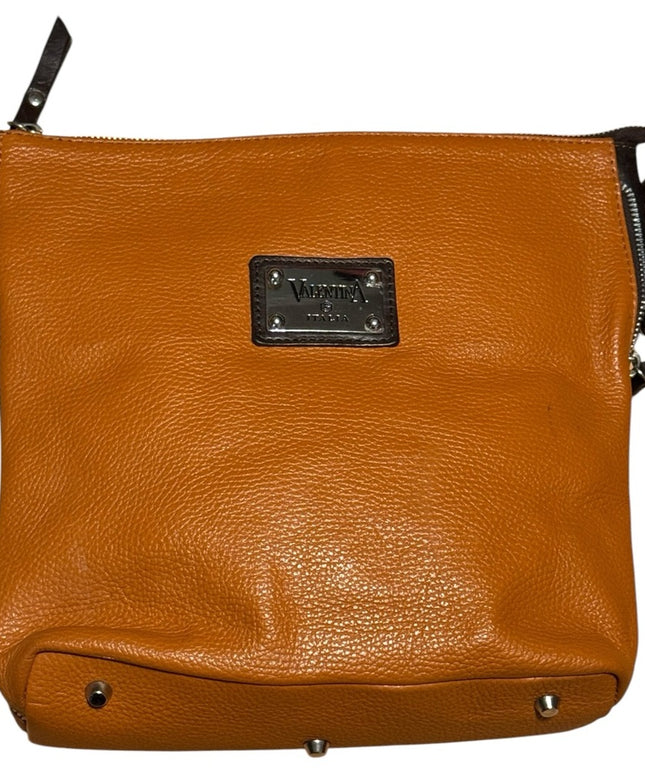 Valentina Italy Orange/Tan supple Leather Crossbody Bag