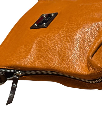 Valentina Italy Orange/Tan supple Leather Crossbody Bag