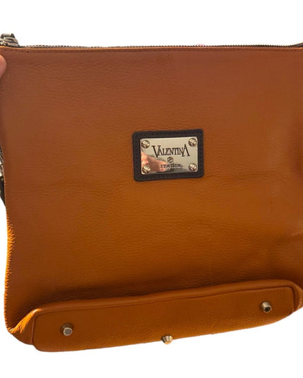 Valentina Italy Orange/Tan supple Leather Crossbody Bag