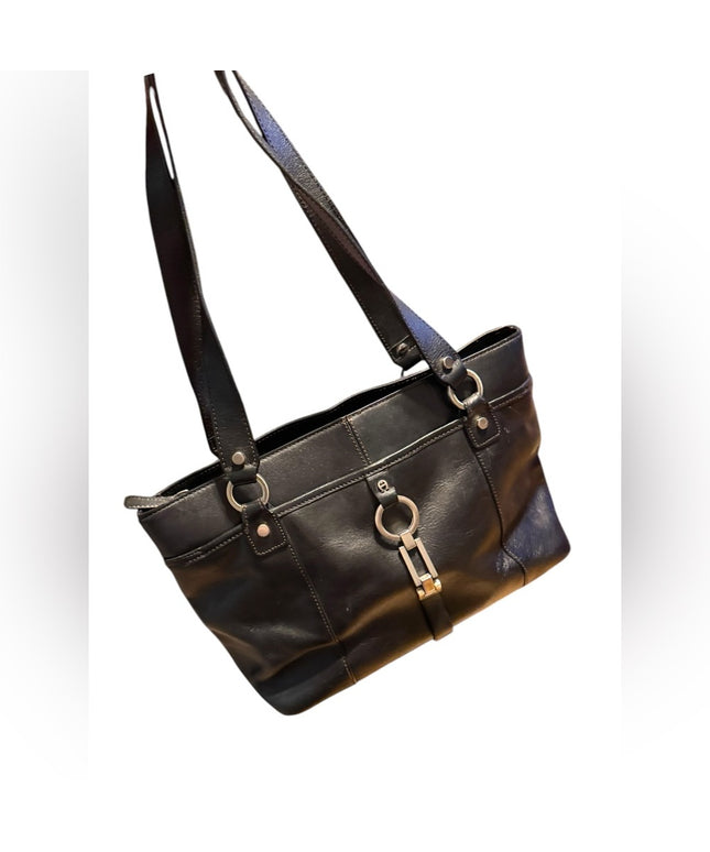 Etienne Aigner Black supple  Leather shoulder purse Tote Bag