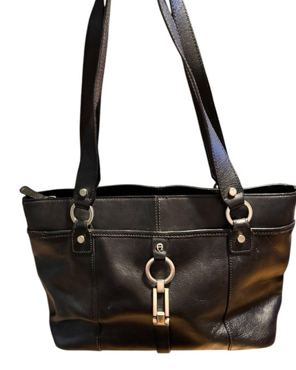 Etienne Aigner Black supple  Leather shoulder purse Tote Bag