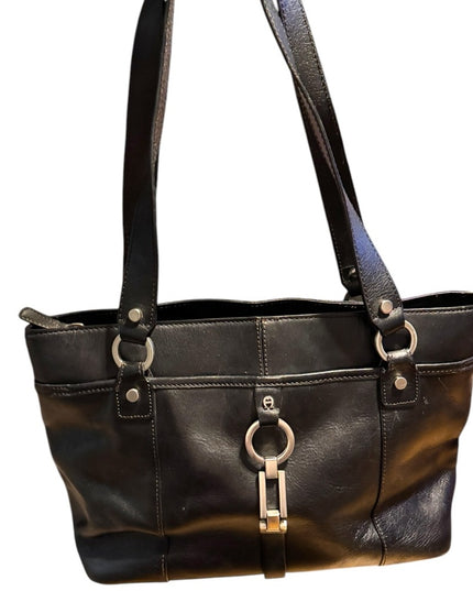 Etienne Aigner Black supple  Leather shoulder purse Tote Bag
