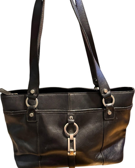 Etienne Aigner Black supple  Leather shoulder purse Tote Bag