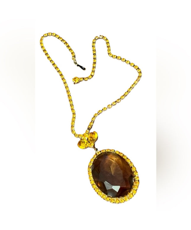 Lovely crystal Statement vintsge Amber Citrine Rhinestone Pendant Necklace