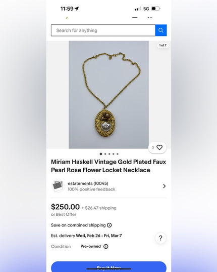 Vintage Rare MIRIAM HASKELL Signed Filigree Locket w Faux Pearls & earrings