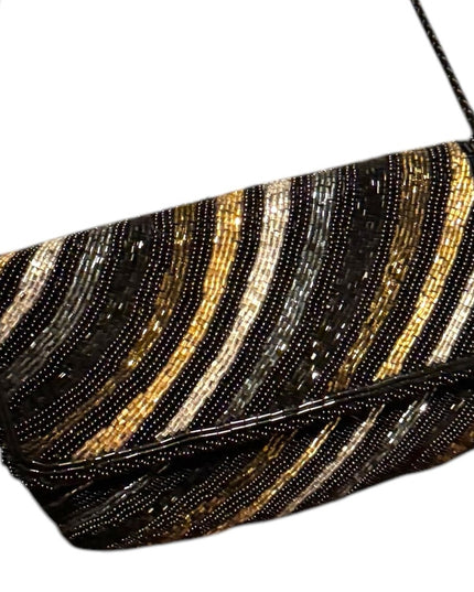 Elegant Vintage Black and Gold Micro Beaded Clutch