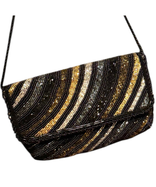 Elegant Vintage Black and Gold Micro Beaded Clutch