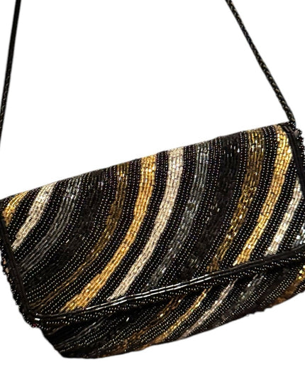 Elegant Vintage Black and Gold Micro Beaded Clutch