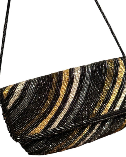 Elegant Vintage Black and Gold Micro Beaded Clutch
