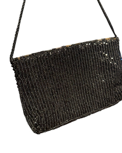 Elegant Vintage Black and Gold Micro Beaded Clutch